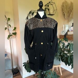 Leon James Vintage Black Jacket with Leopard Print Accents
